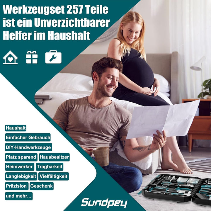 Werkzeugkoffer 257 Teile Komplette Werkzeugkiste - Sundpey Tragbare Werkzeugkiste 257PCS Blau, 257PC