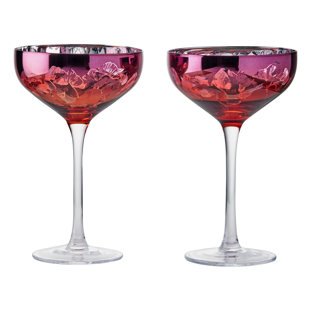 ARTLAND - Bloom Champagner-Untertassen - Champagnergläser 2er Set - Hoher Stiel - Handgefertigtes, m