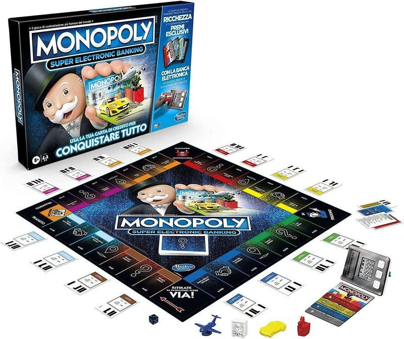 Hasbro Monopoly Super Electronic Banking (Spielschachtel mit elektronischem Kreditkartenleser, itali