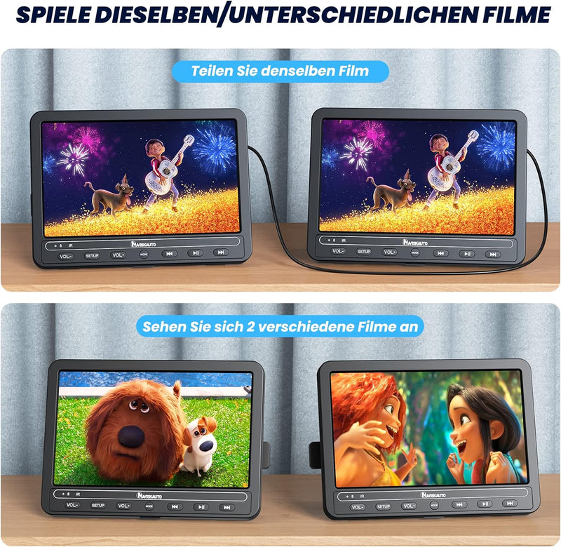 NAVISKAUTO Auto DVD Player 2 Bildschirme 10,5 " Mit 5 Stunden Akku HDMI IN Tragbarer Fernseher DVD-P