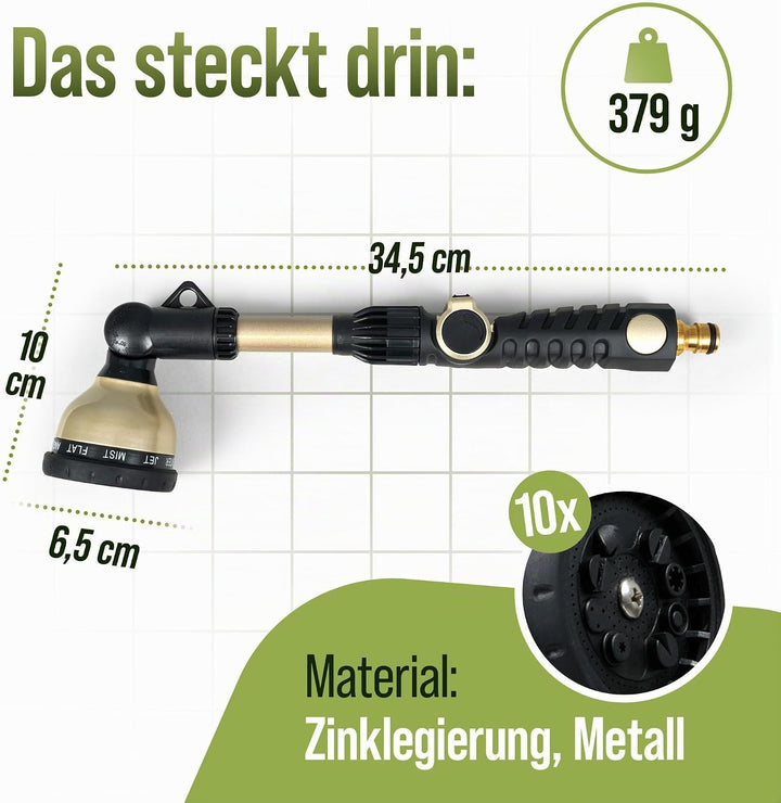 rainfactory Giessstab für Garten [10 Sprühmodi] Wasser-Brausestab, langer Aluminium Comfort-Stab | G