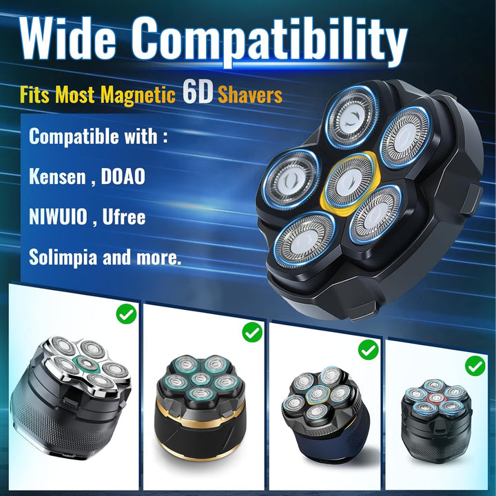 Magnetische Rasierköpfe mit 6 Klingen für viele magnetische 6D-Elektrorasierer, kompatibel mit DOAO,