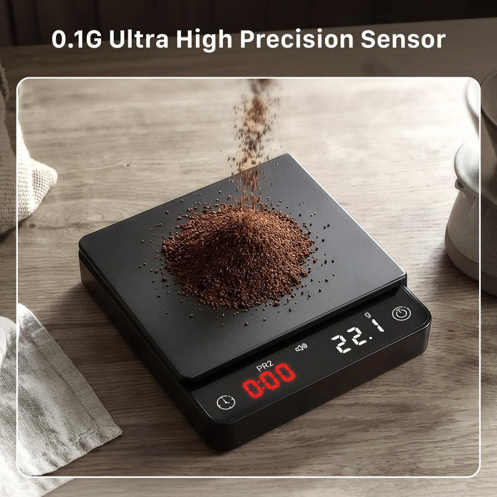 Garnen Mini Kaffeewaage mit Timer &amp; LED Display, 2kg/0,1g, Schwarz