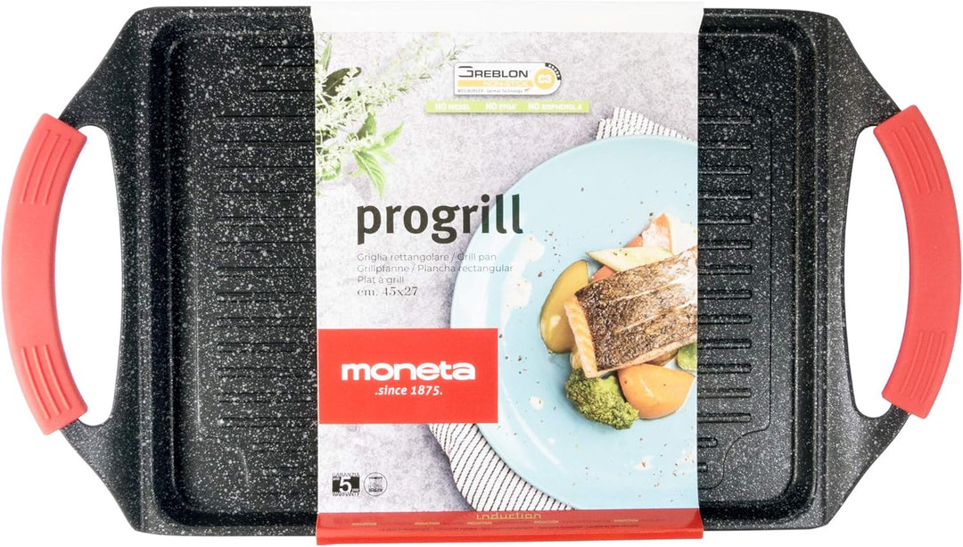 Moneta Rechteckiger Grill, antihaftbeschichtet, 45 x 27 cm, Pro Grill auch für Induktion