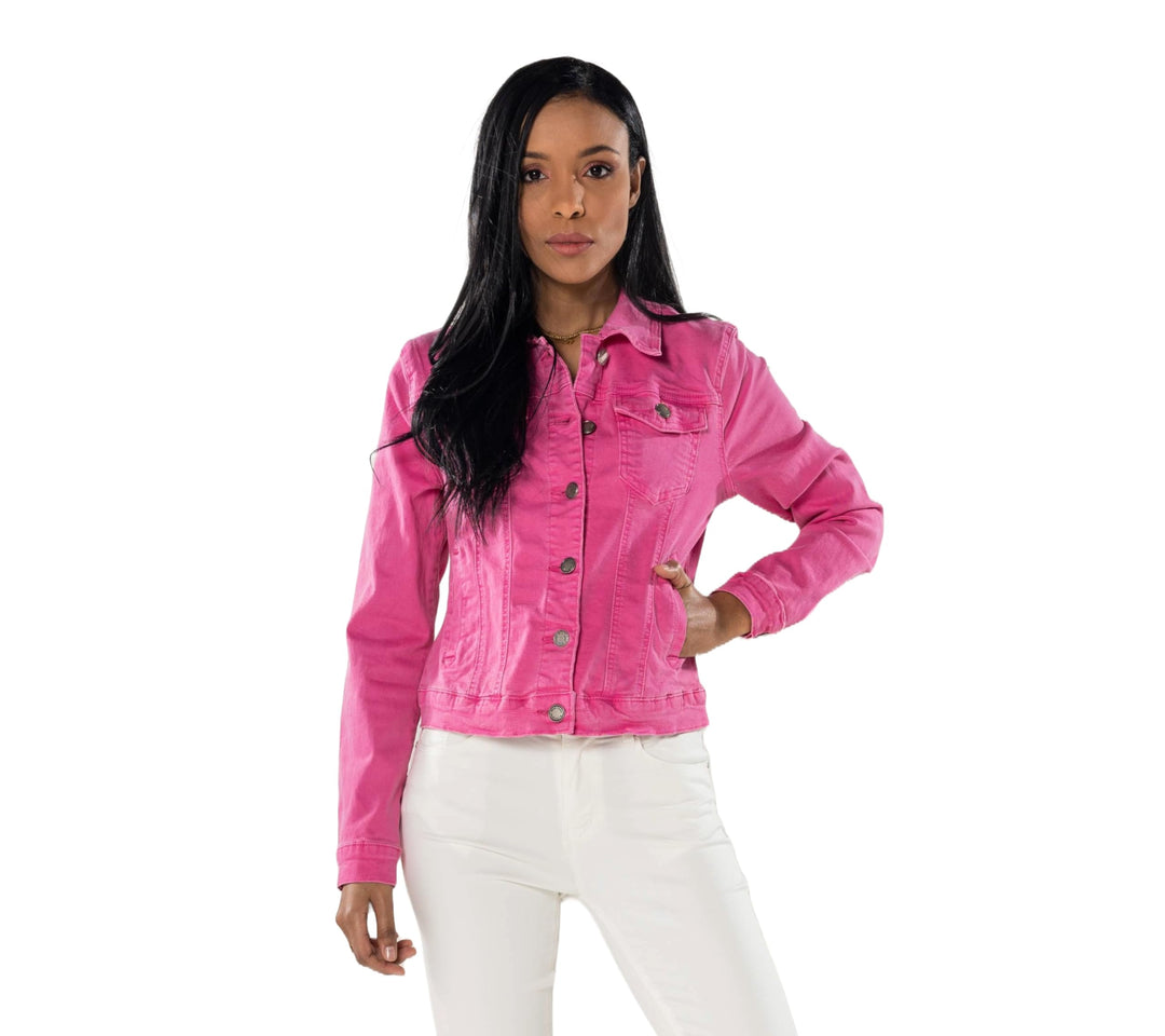 Nina Carter J212 Damen Slim-Fit Jeansjacke – Farbige Übergangsjacke mit Kent-Kragen und Taschen – Fr