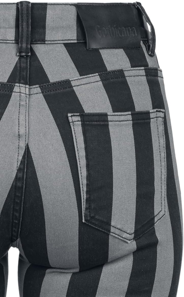 Gothicana by EMP Damen schwarz-grau gestreifte Hose 27W / 30L Schwarz/Grau, 27W / 30L Schwarz/Grau