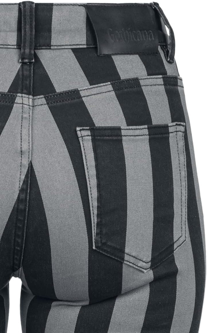 Gothicana by EMP Damen schwarz-grau gestreifte Hose 27W / 30L Schwarz/Grau, 27W / 30L Schwarz/Grau