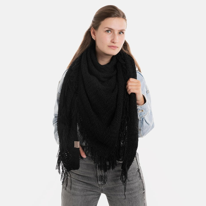 KNIT FACTORY - Dreiecksschal Amber - Damen Strickschal mit Wolle - Umschlagtuch für den Herbst und W