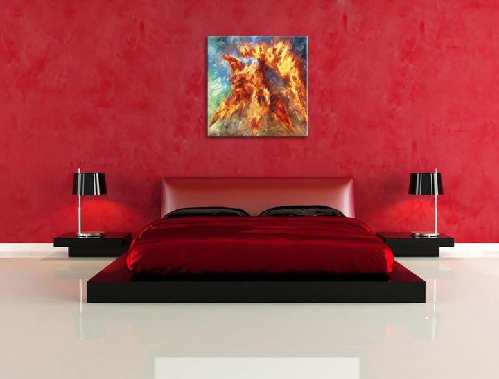 Pixxprint Feuriger Adler als Leinwandbild Quadratisch/Grösse: 70x70 / Wandbild/Kunstdruck/fertig bes