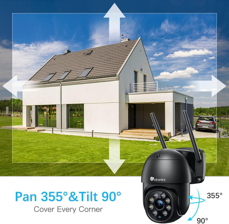 Ctronics PTZ Überwachungskamera Aussen WLAN, 1080P Kabellose WiFi IP Kamera Outdoor mit Automatische