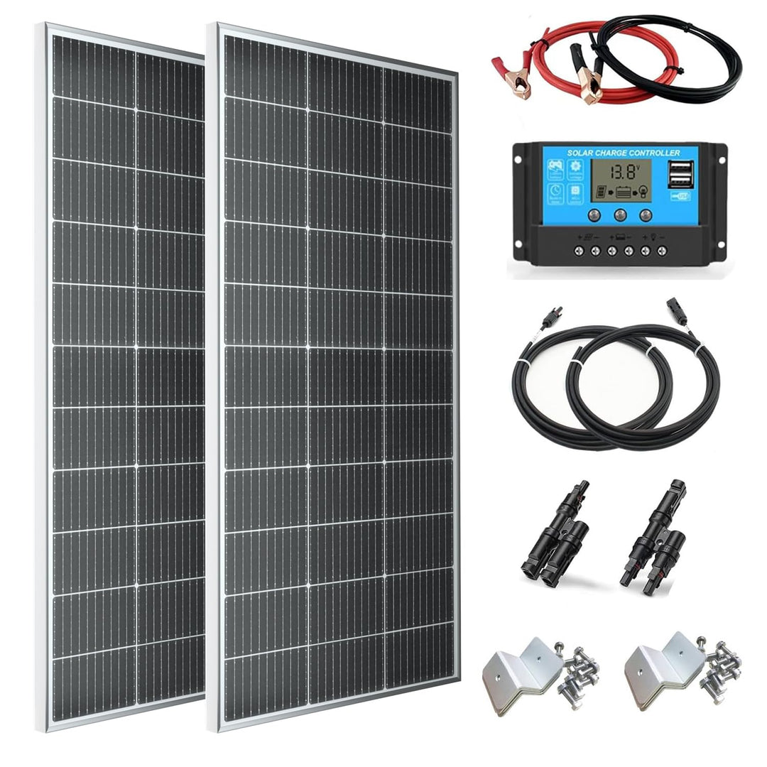 300W Solarpanel Kit Set 12V Monokristallines 2x150Watt Solarmodul+30A 12V/24V Solarladeregler + Sola