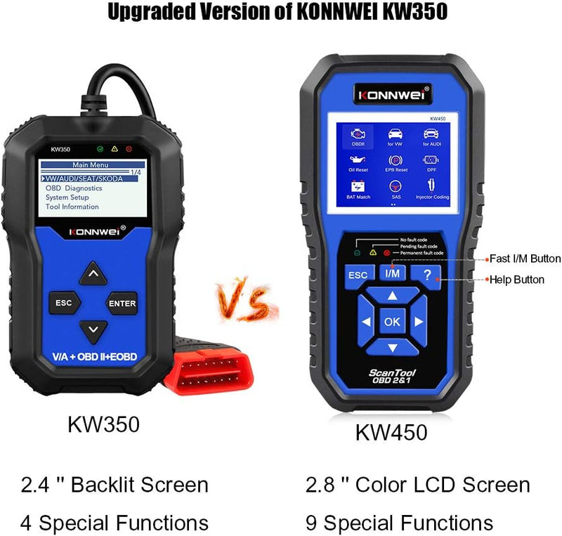 KONNWEI KW450 OBD2 Diagnosegerät Kompatibel Mit VAG Fahrzeuge Alle Systeme KFZ Auslesegerät Fehler M