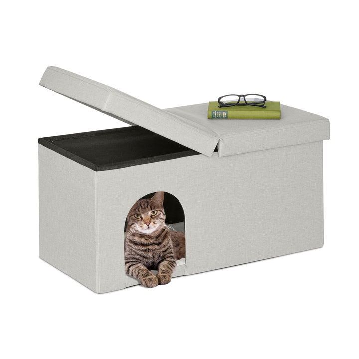 Relaxdays Katzenhöhle faltbar, belastbare Sitzbank, Katzenmöbel Indoor, Tierversteck, HBT: 38,5 x 74