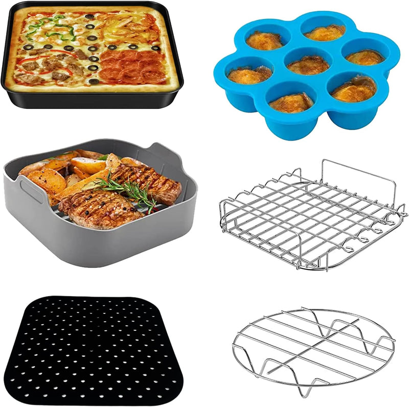 Quadratische Luftfritteusen Zubehör 5,5L, Silikon-Luftfritteusen-Tablett, 5,5L XXL-Utensilien-Form,f