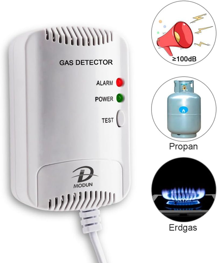 Gasmelder, LPG/Erdgas/Kohlengas Monitor, Methan Propan Butangas Alarm für brennbares Gas, Blitzlicht