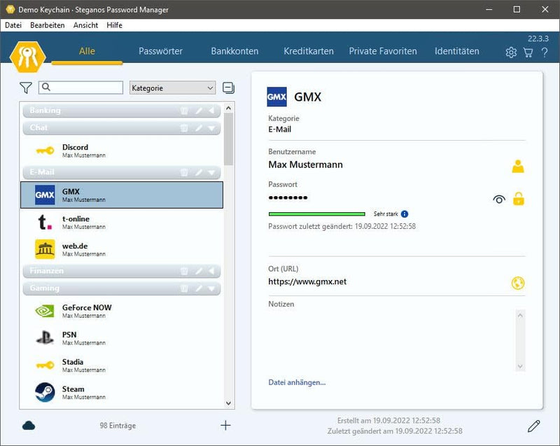 Steganos Passwörter sichern mit dem Passwort Manager | Passwörter verwalten | Passwort Safe | 1 Jahr