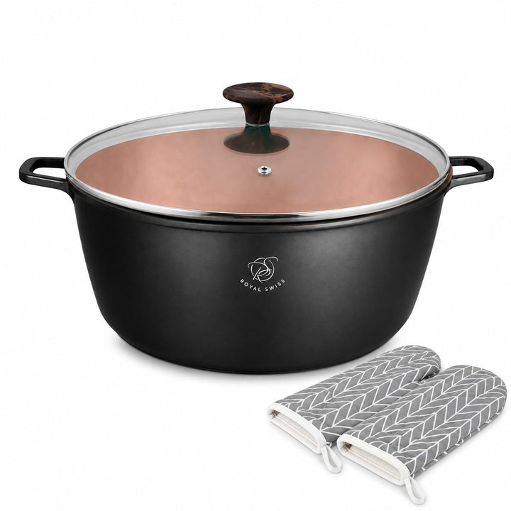 Royal Swiss Kochtopf Ø 28cm 6 L xl, Aluminiumguss Topf mit Marmor-Antihaftbeschichtung, Induktionsge