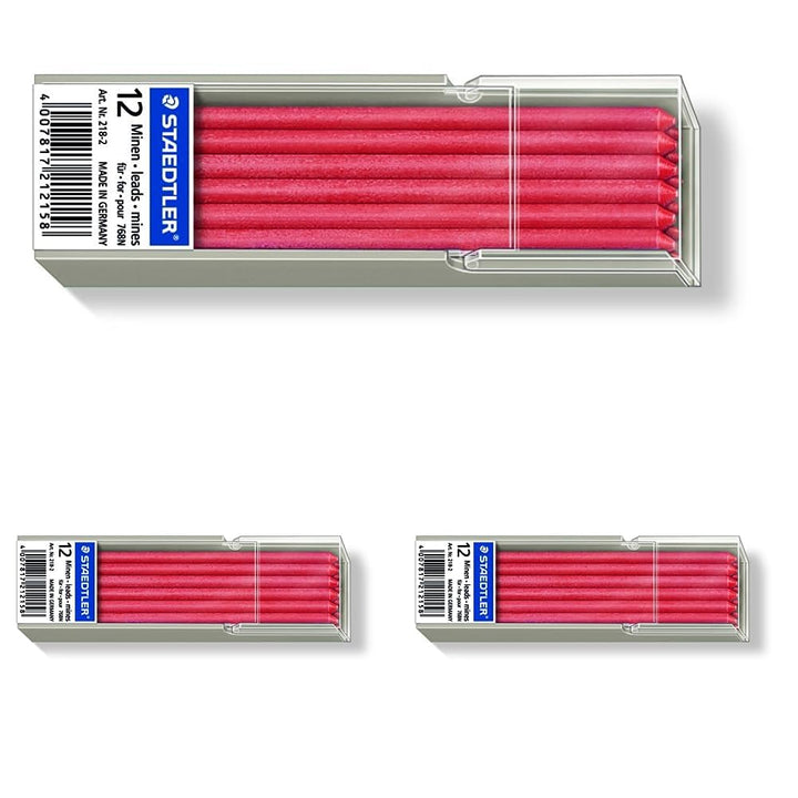 STAEDTLER 218 Lumocolor non-permanent omnichrom Spezialmine, 12 Stück Etui, rot (Packung mit 3) rot