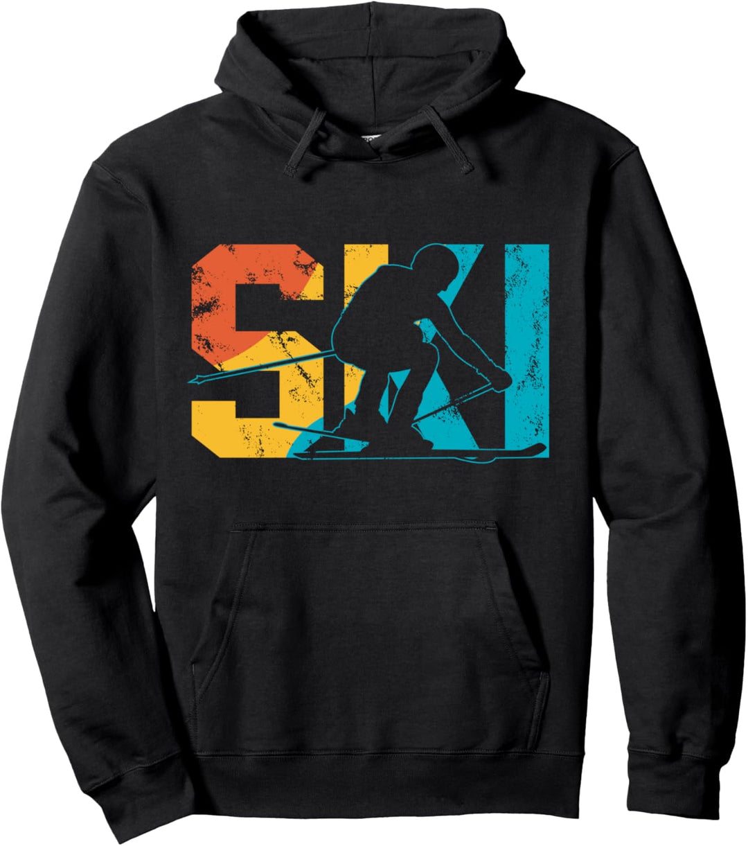 Vintage Skifahrer Berge Skifahren Wintersport Ski Fan Pullover Hoodie