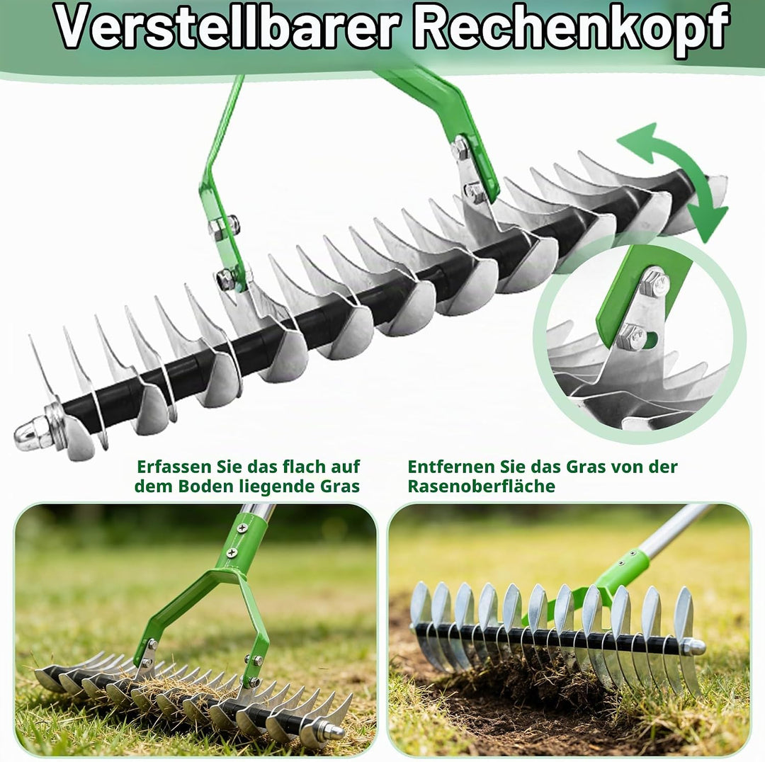 Vertikutierer Rechen,163cm Schneidrechen mit Stiel,Abnehmbar Handvertikutierer,Verstellbarer Vertiku