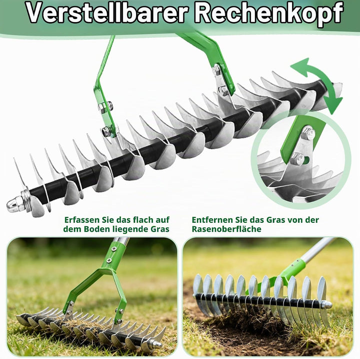 Vertikutierer Rechen,163cm Schneidrechen mit Stiel,Abnehmbar Handvertikutierer,Verstellbarer Vertiku