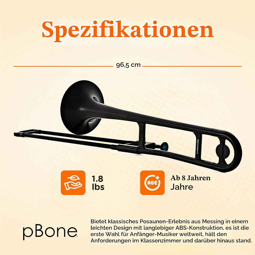 pBone Kunststoff Posaune schwarz mit Tasche und Mundstück Schwarz Posaune, Schwarz Posaune