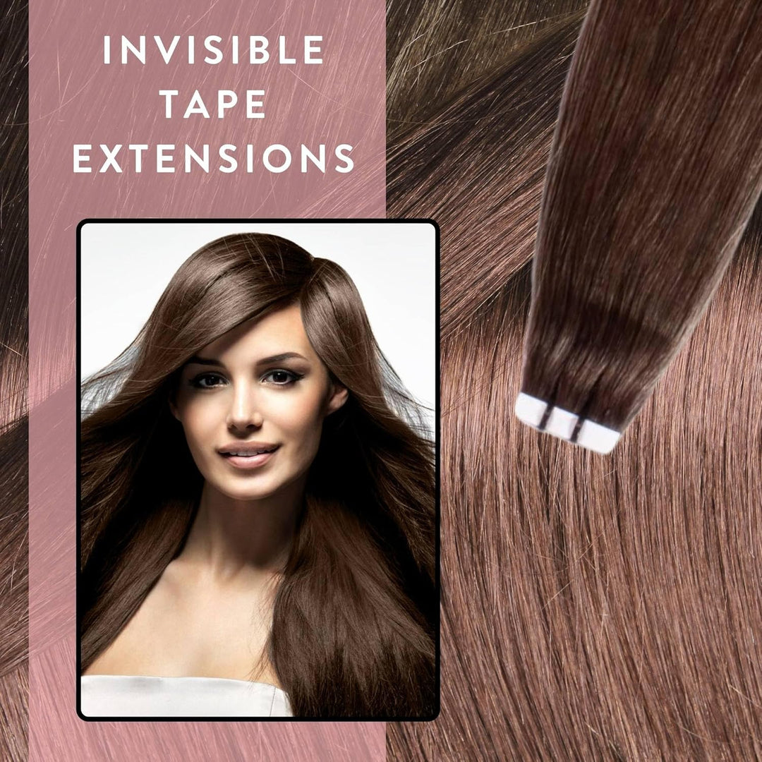 hair2heart Invisible Tape Extensions Echthaar Premium - 10 Tapes 60cm 4/77 mittelbraun braun-intensi
