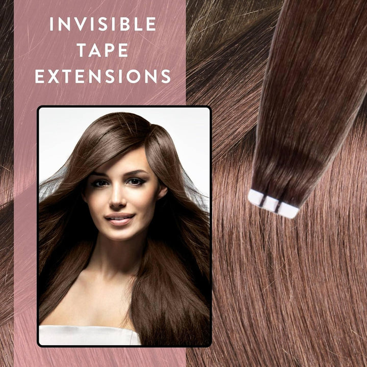 hair2heart Invisible Tape Extensions Echthaar Premium - 10 Tapes 60cm 4/77 mittelbraun braun-intensi