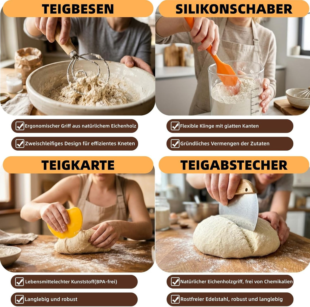 31 Stück Sauerteig Starter Set - Brotbackzubehör, Brot Backen Zubehör, mit 2 Gärkorb (25cm Ovale & 2