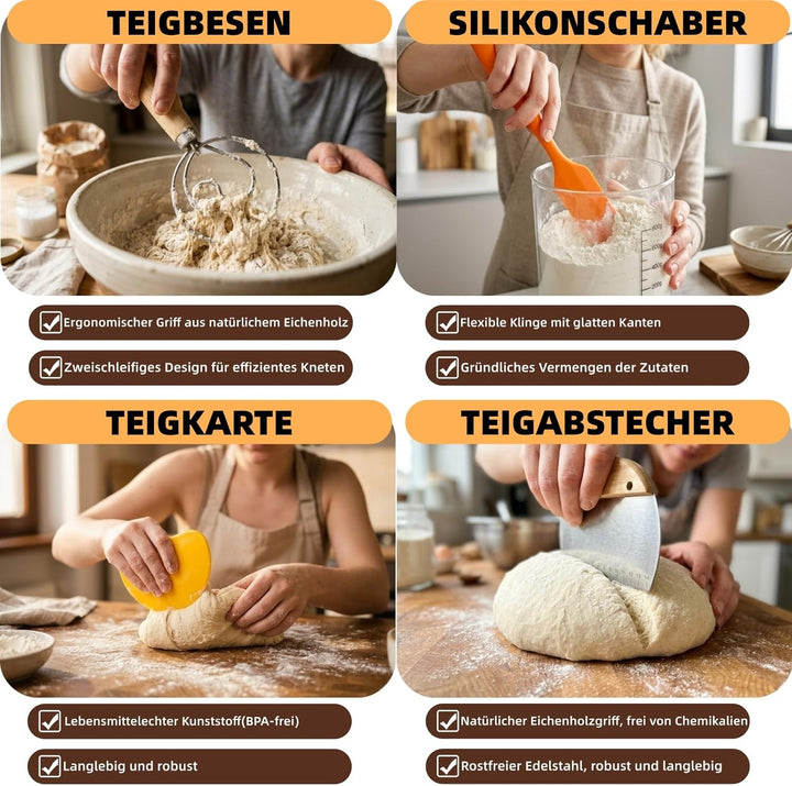 31 Stück Sauerteig Starter Set - Brotbackzubehör, Brot Backen Zubehör, mit 2 Gärkorb (25cm Ovale & 2