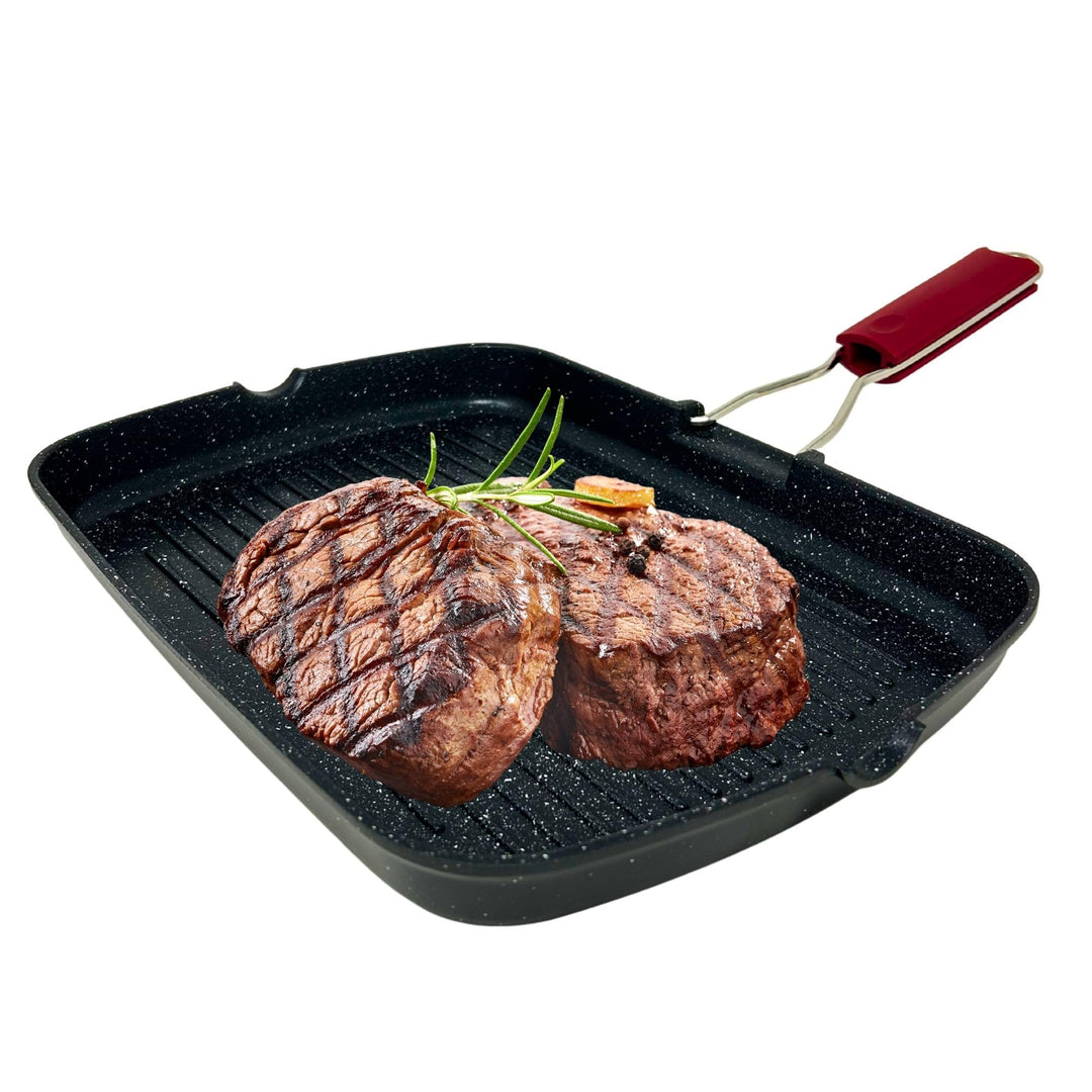 NAMAI - Grillpfanne mit Induktion, klappbarer Griff, platzsparend, 36 cm x 24 cm, antihaftbeschichte