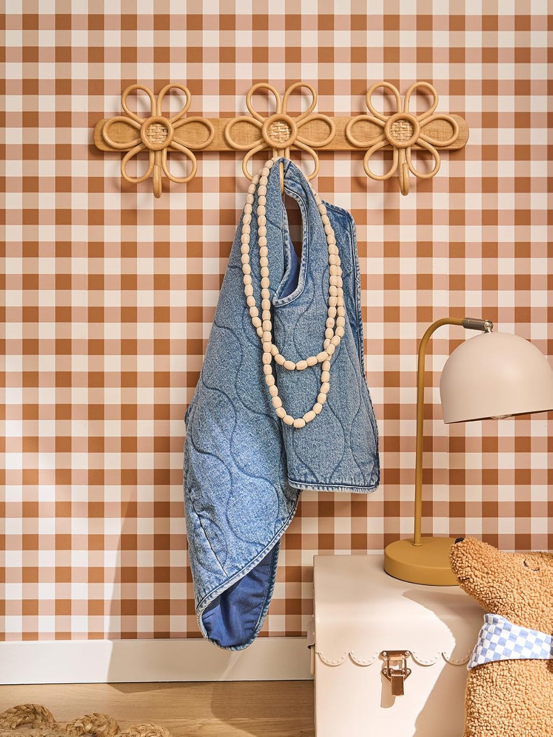 VERTBAUDET Kleiderhaken mit 3 Blumen aus Rattan, Holz, TU, Holz Einheitsgrösse