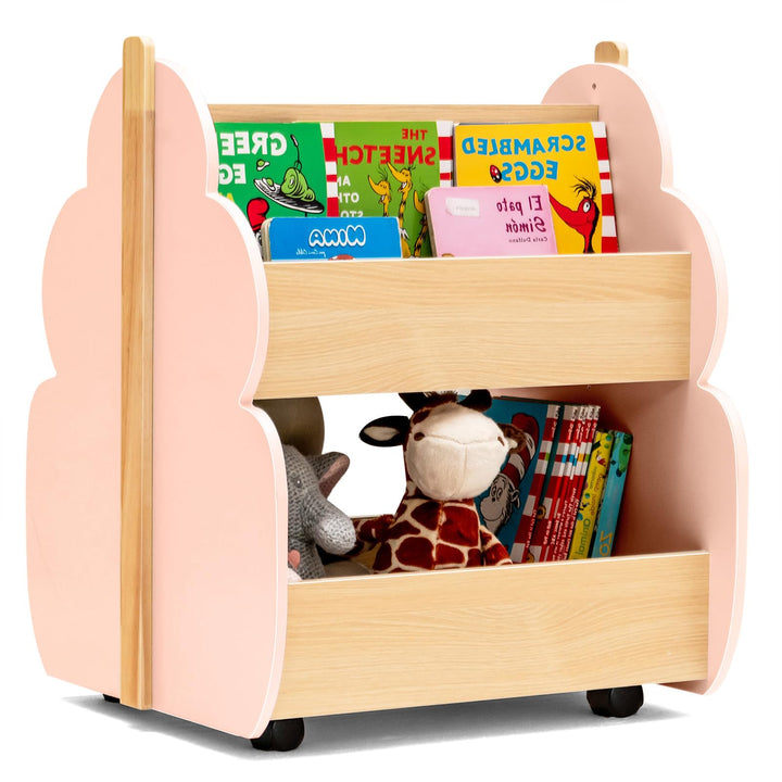 COSTWAY Kinder Bücherregal auf Rollen, 2 Ebenen Spielzeugregal aus Holz, 52 x 46 x 62,5 cm (Rosa), R