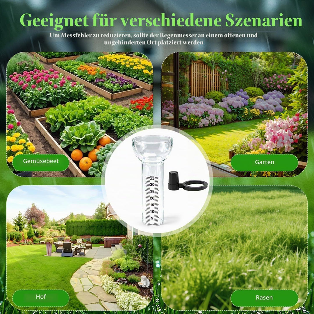2 Stück Regenmesser Set für 1-35 mm Messungen, Regenmesser Ersatzglas mit Halterung, Outdoor-Regenme