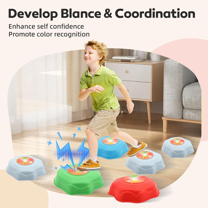 Balanciersteine für Kinder mit Licht und Musik 6er Rutschfest und Stapelstein Balance Steine Set Sen