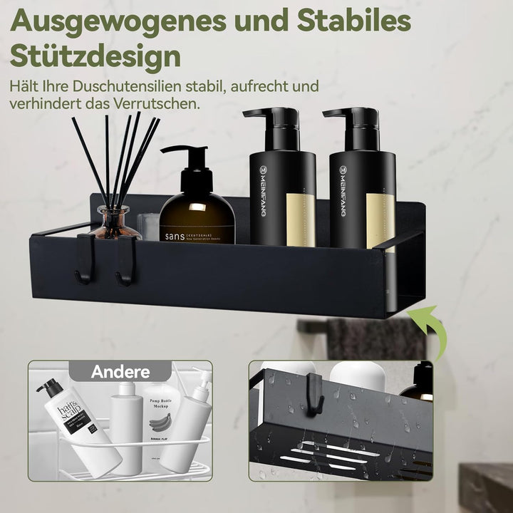 Duschablage ohne Bohren Schwarz, Duschregal Badregal ohne Bohren, 2 Stück Rostfreie Badezimmer Organ