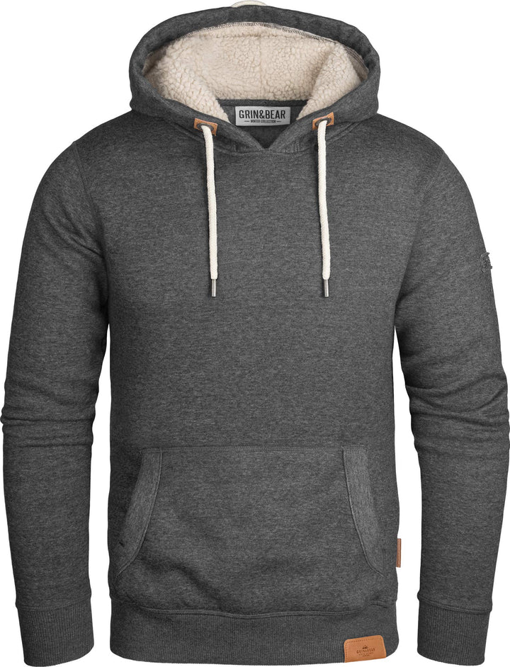 Grin&Bear Herren Kontrast Kapuzenpullover Kapuzenjacke Hoodie mit Teddy Fleece Kapuze GEC473 S Anthr