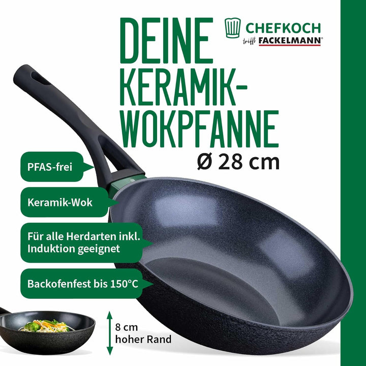 FACKELMANN Chefkoch trifft Keramik-Wokpfanne Hamburg Ø 28 cm – Hochwertige Antihaftbeschichtung, Erg