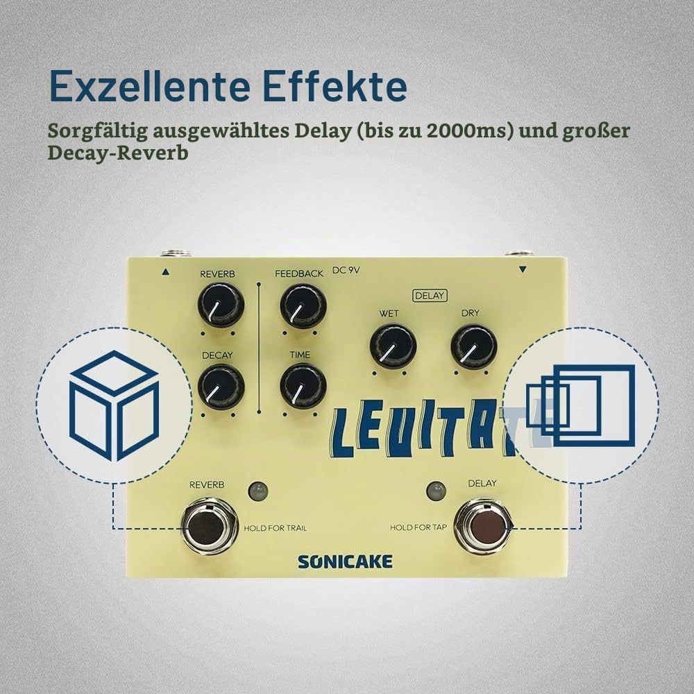 SONICAKE Delay und Reverb 2 in 1 Gitarren Effektpedal Digital Levitate Delay Reverb, Delay Reverb