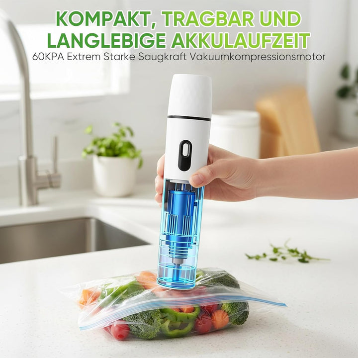 Vakuumiergerät Klein, Handvakuumierer mit 60 kPa Saugkraft, Kabellos Folienschweissgerät für Lebensm