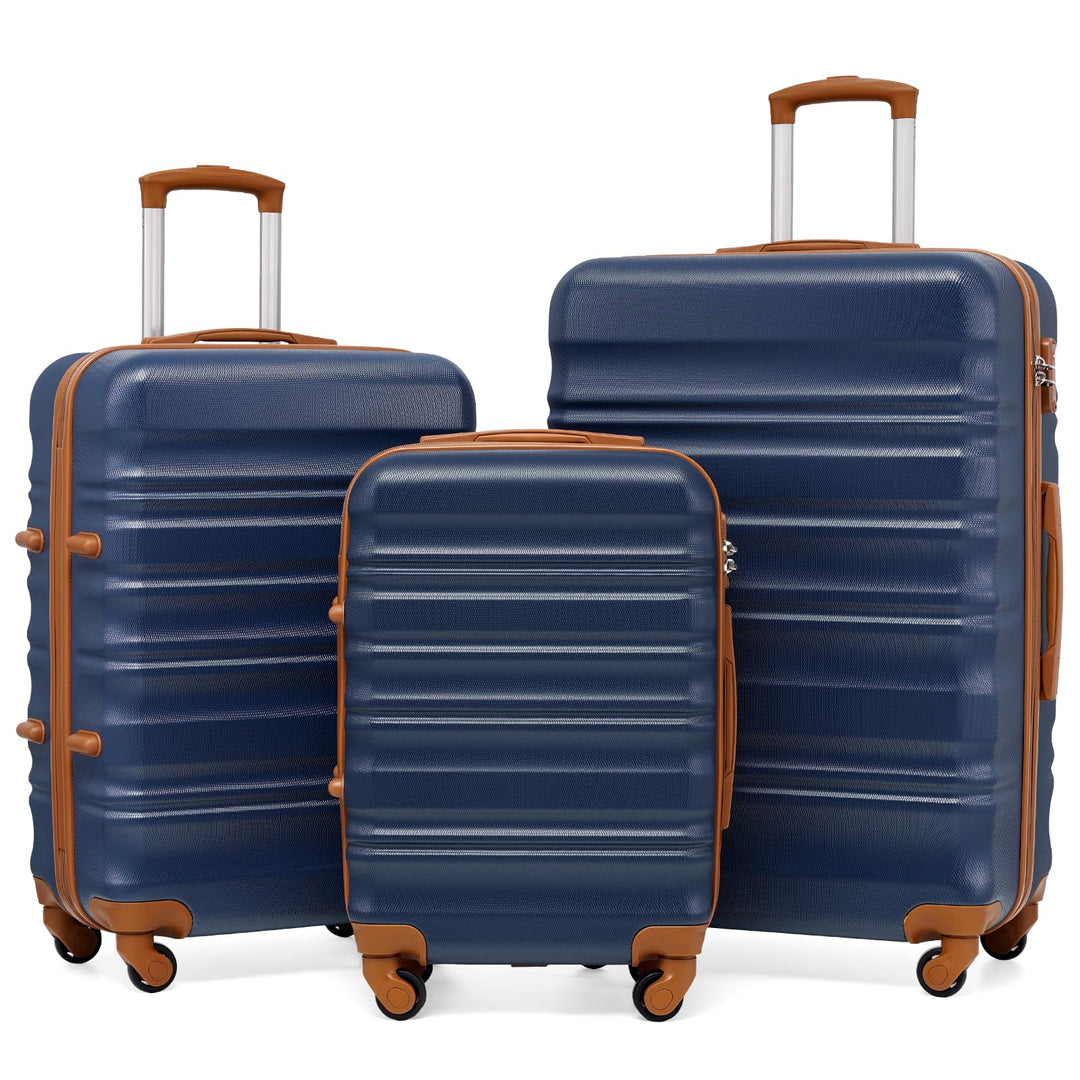 COOLIFE Hartschalen-Koffer Trolley Rollkoffer Reisekoffer mit TSA-Schloss und 4 Rollen (Blau/Braun,