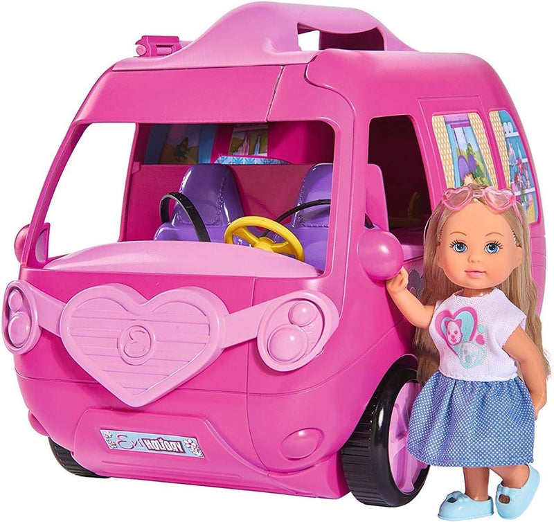 Simba 105733275 - Evi Love Ferienspass Wohnmobil, Aufklappbares Wohnmobil, Mit über 40 Teilen, Puppe