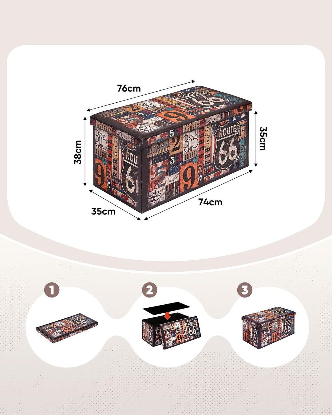 Bonlife Sitzhocker mit Stauraum Faltbarer Sitzbank Retro Aufbewahrungsbox Organizer Box Faltbar Sitz