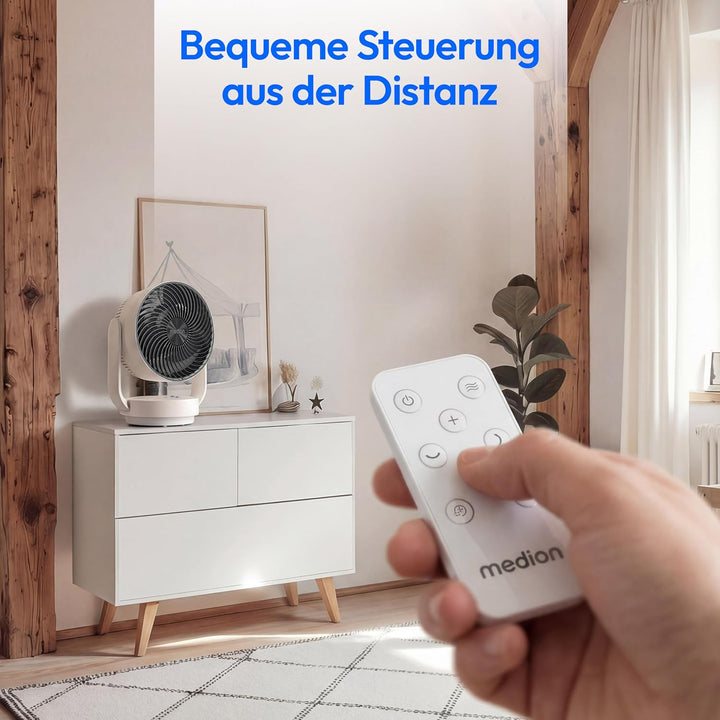 MEDION Tischventilator mit Fernbedienung P20 DF, 7 Geschwindigkeitsstufen, Schwenkfunktion horizonta