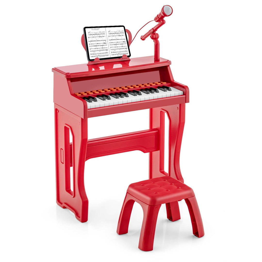 COSTWAY 37-Tasten Kinder Keyboard, elektronisches Kinderklavier mit Hocker, verstellbarem Mikrofon &