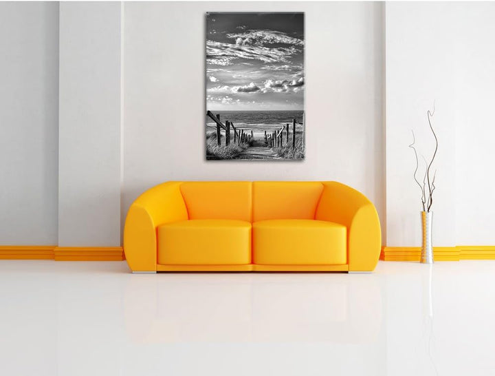 Pixxprint Weg zum Strand am Meer Kunst B&W, Format: 100x70 auf Leinwand, 100x70