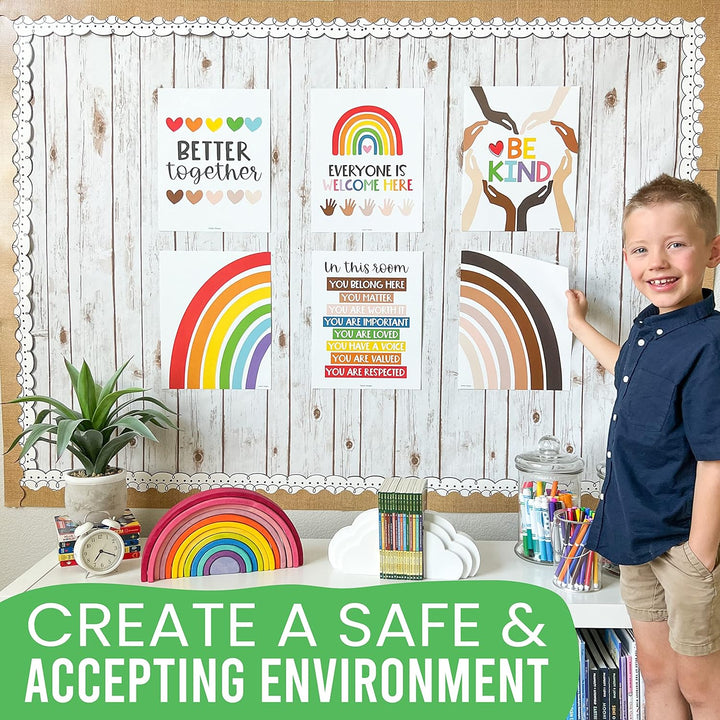 6 Regenbogen-Poster-Diversity-Poster für Klassenzimmer, Dekoration für Lehrer, Elementary – inklusiv