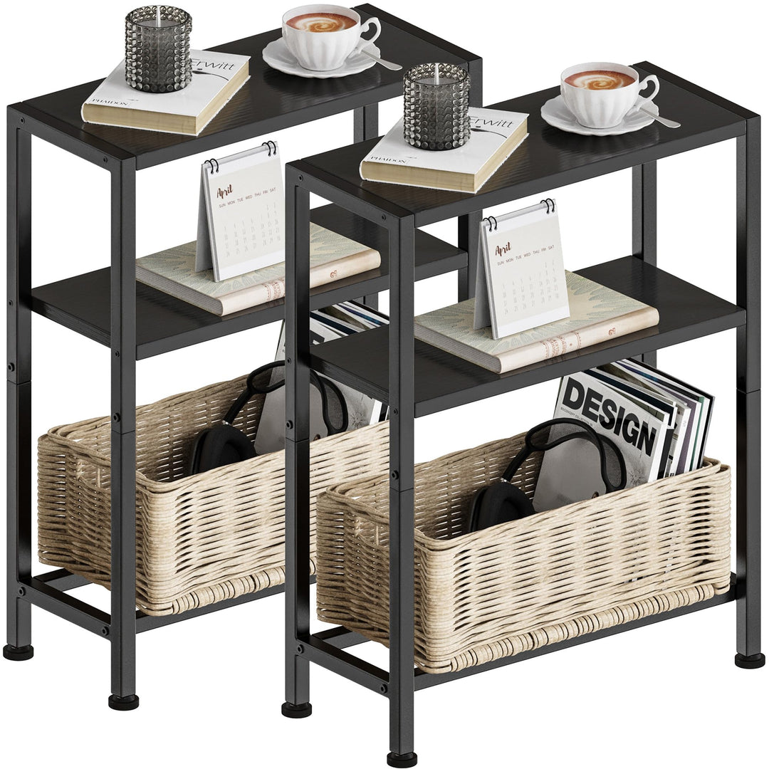 Schmaler Beistelltisch, Nachttisch, 2er Set, 3 Ablagen Nachttisch Schmal mit Stauraum, sofa beistell