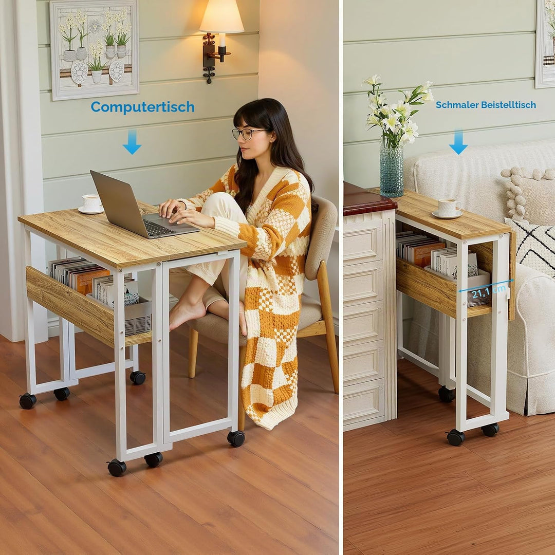 GreenForest Kleiner Schreibtisch Klappbar, 63 cm Klappschreibtisch mit Rollen, Einfache Montage Klap
