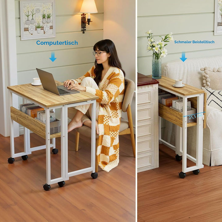 GreenForest Kleiner Schreibtisch Klappbar, 63 cm Klappschreibtisch mit Rollen, Einfache Montage Klap